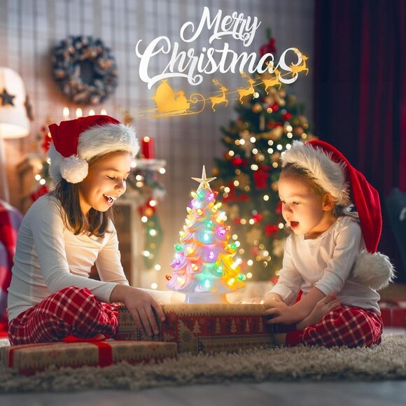 13 Inch Ceramic Christmas Tree Pre-lit Tabletop Christmas Tree Multicolor Lights - Picture 7 of 7